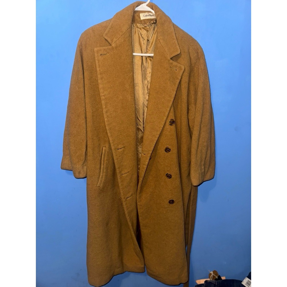 Vintage 80s Calvin Klein Camel Wool Long Overcoat ILGWU Made in USA Size 6